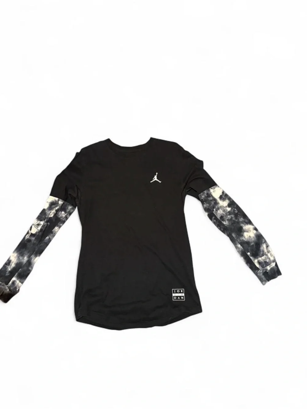 Jordan Black Tee with Black-and-White Tie-Dye Sleeves
